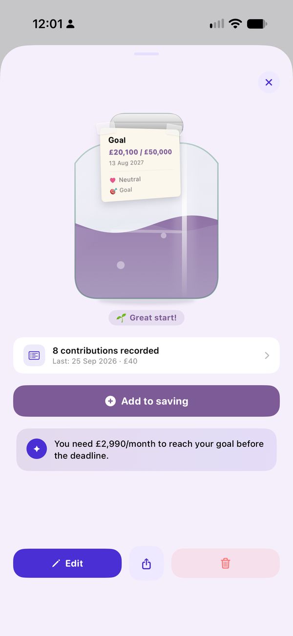 Savings goal jar